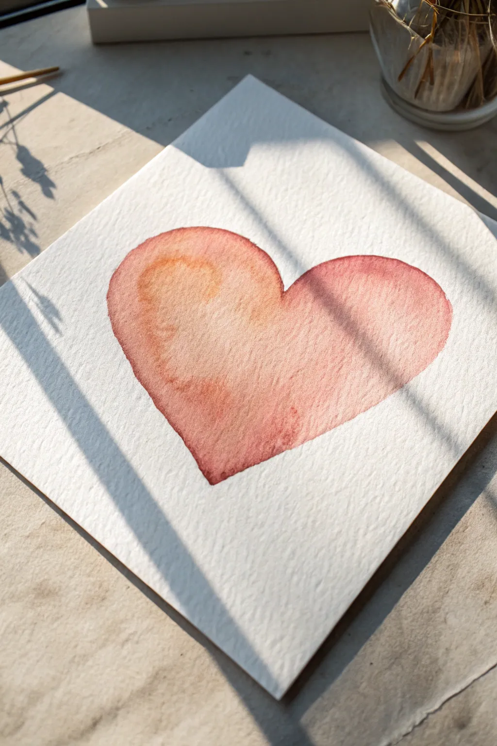 Soft ombre heart in earthy blush tones, perfect for easy watercolor practice and calm decor.