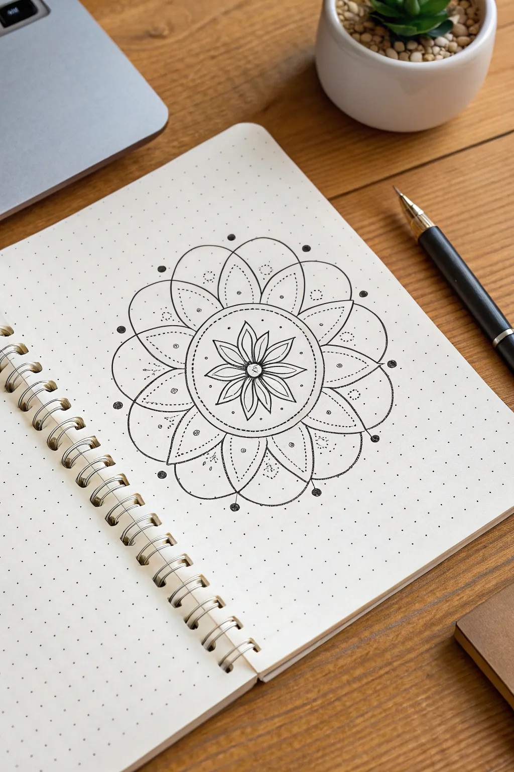 Simple dot-grid mandala cheat sheet: clean rings and symmetry, perfect for easy practice