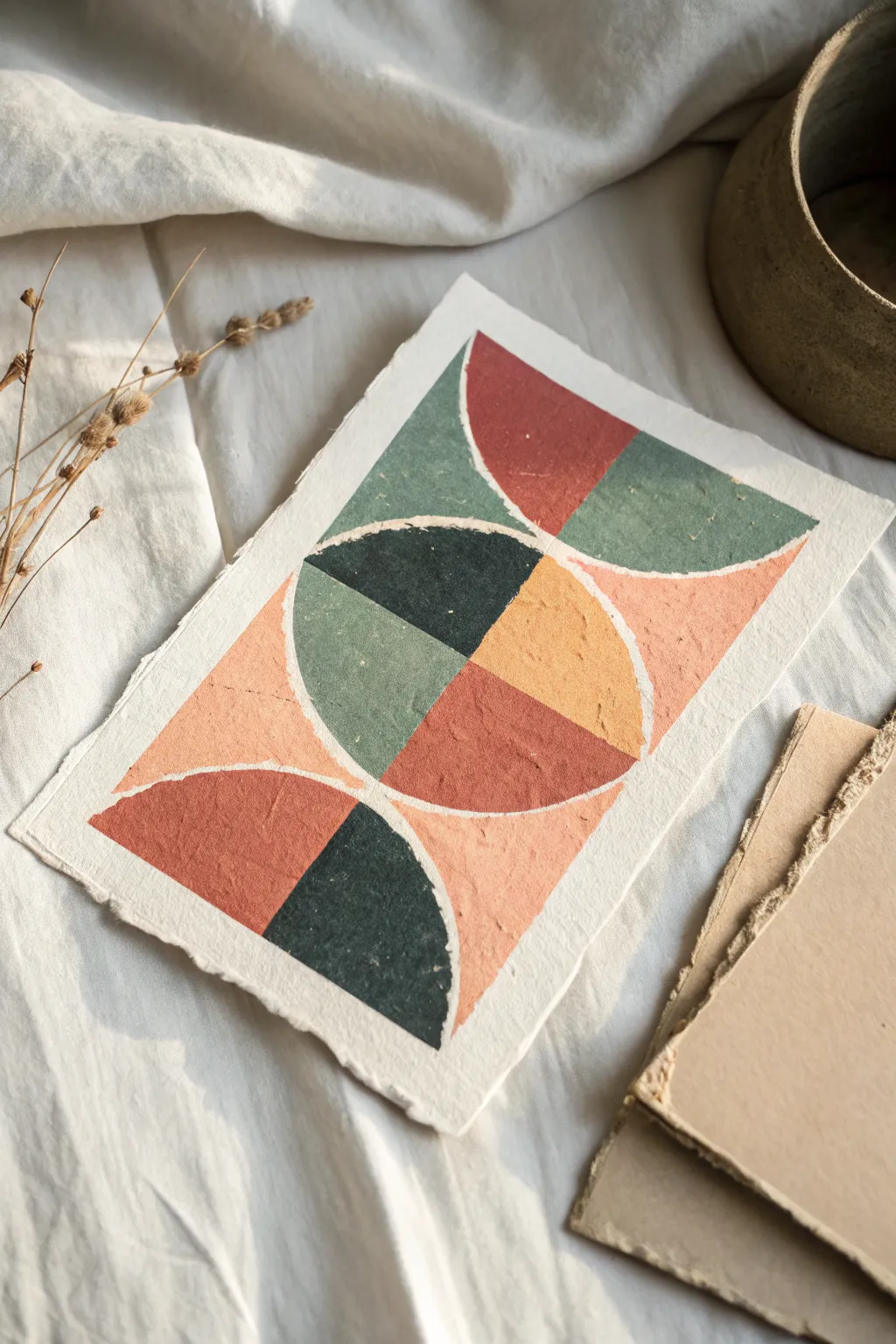 Bold torn-paper color blocking on a neutral base for an easy, modern handmade collage look
