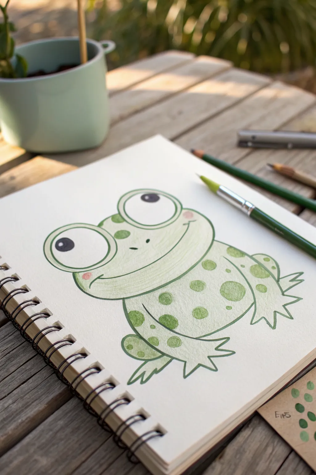 Cute pastel frog from big simple shapes, an easy minimalist drawing idea to try today