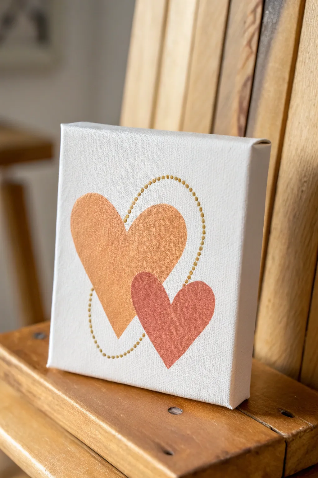 Beginner-friendly canvas art: two overlapping hearts with a delicate ring in minimalist boho style.