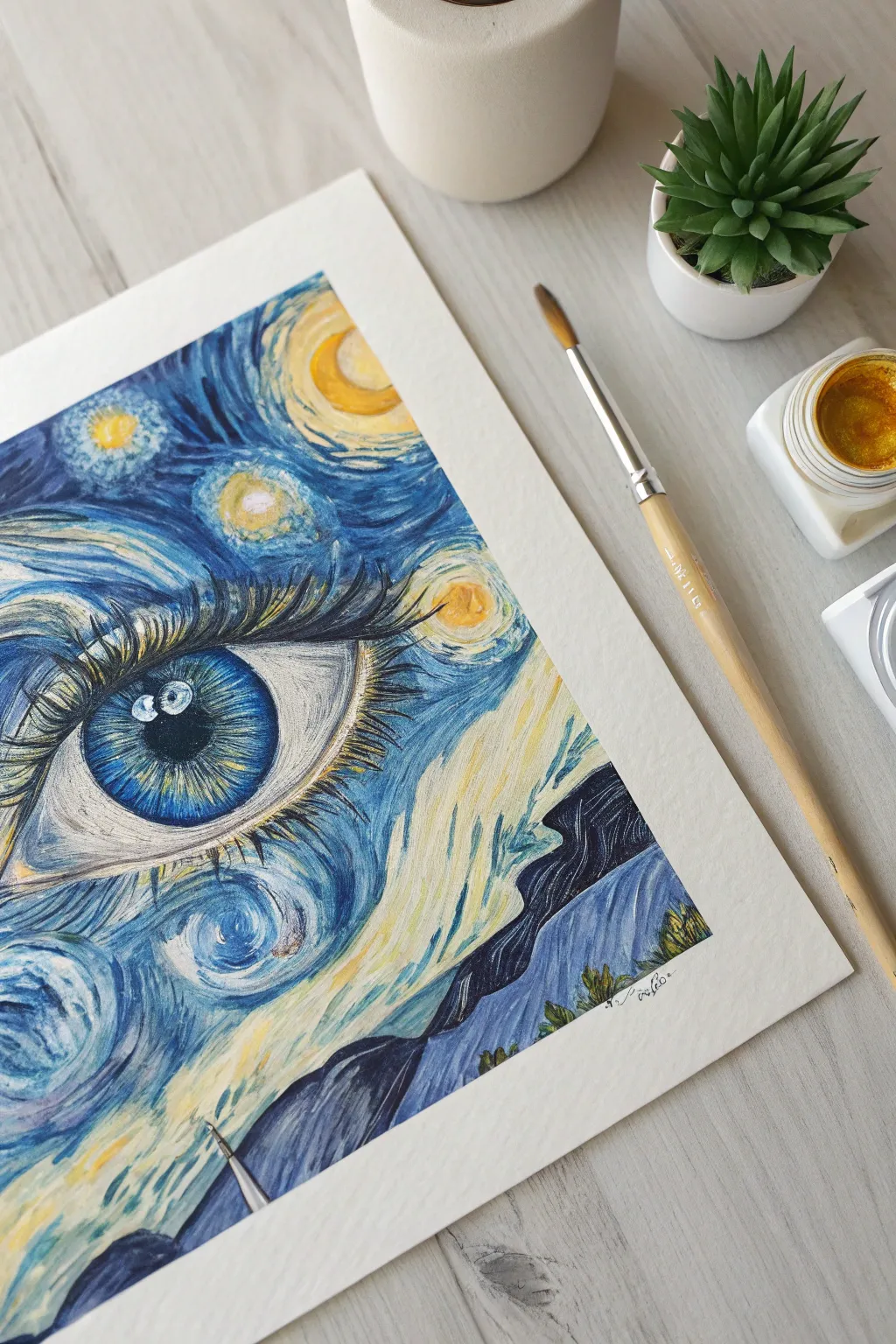 Turn a simple eye study into a masterpiece with this Van Gogh Starry Night tribute.