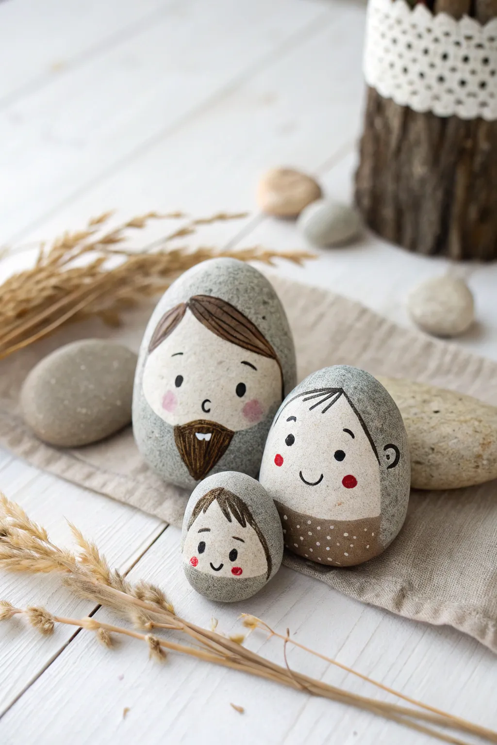 Simple rock family portrait with Dad and kids, a sweet minimalist Fathers Day painting idea