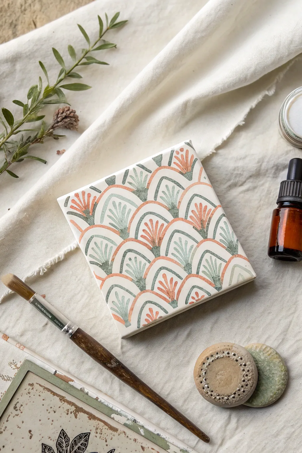 Playful stamp chaos: found objects creating layered marks for simple freestyle painting.