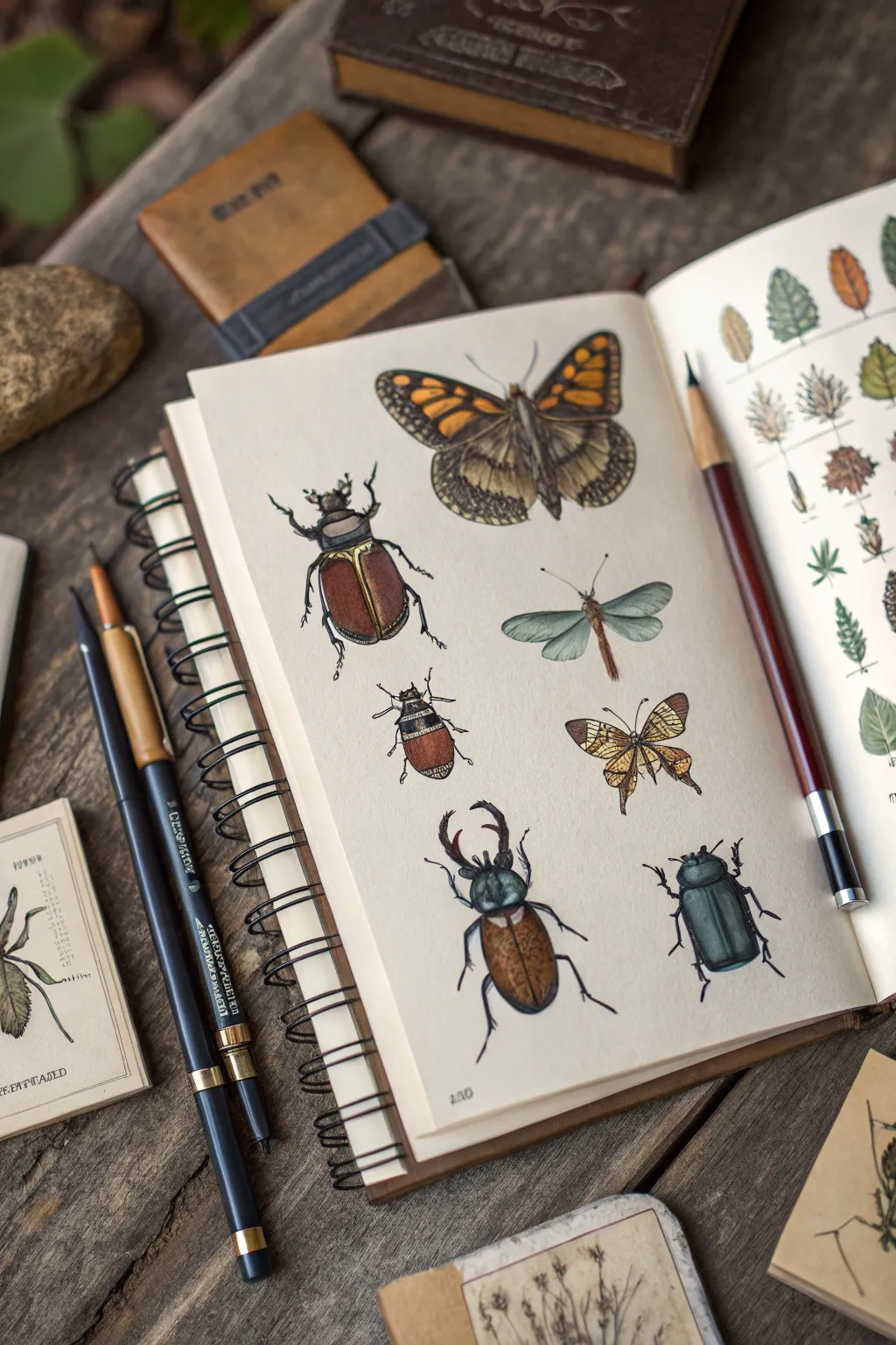 Full-page insect specimen sketch with minimalist boho texture and crisp high contrast