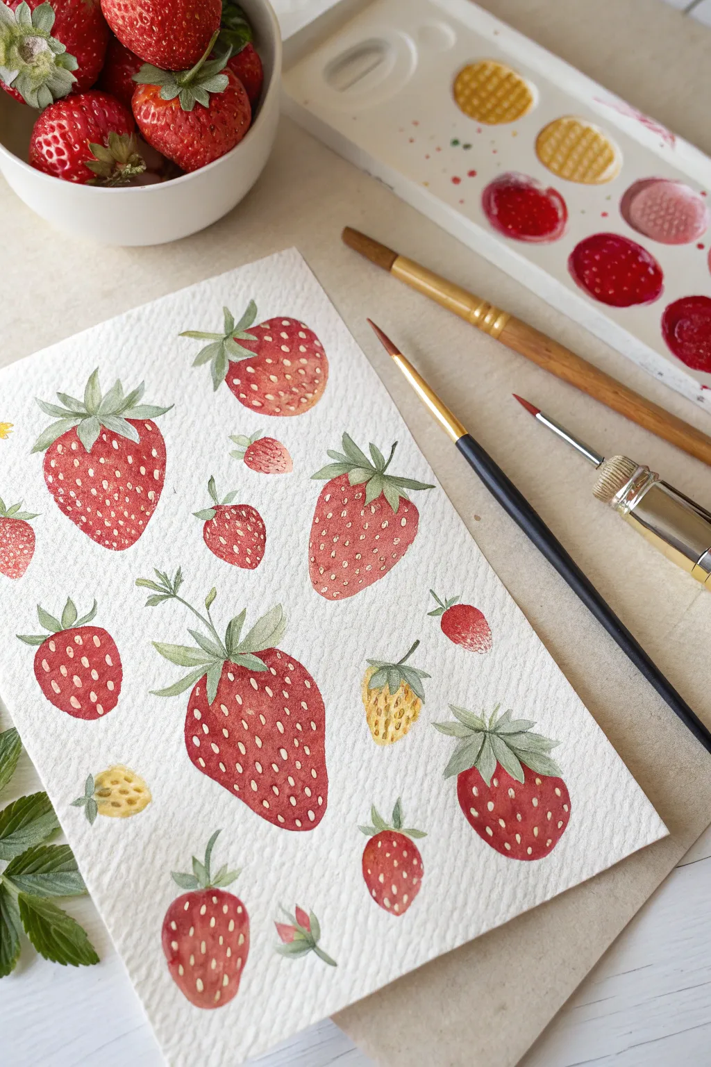 Layer opaque colors to create these vibrant and juicy gouache garden strawberries.