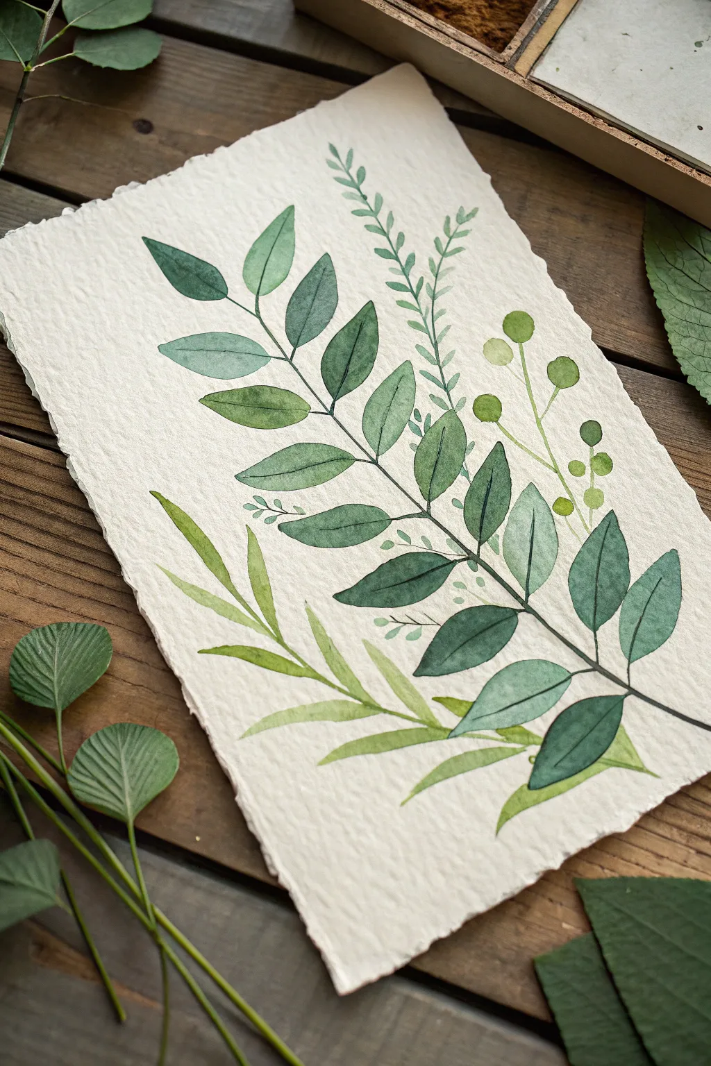 Loose abstract green botanicals in flat blocks, minimalist boho vibes on a calm neutral background.