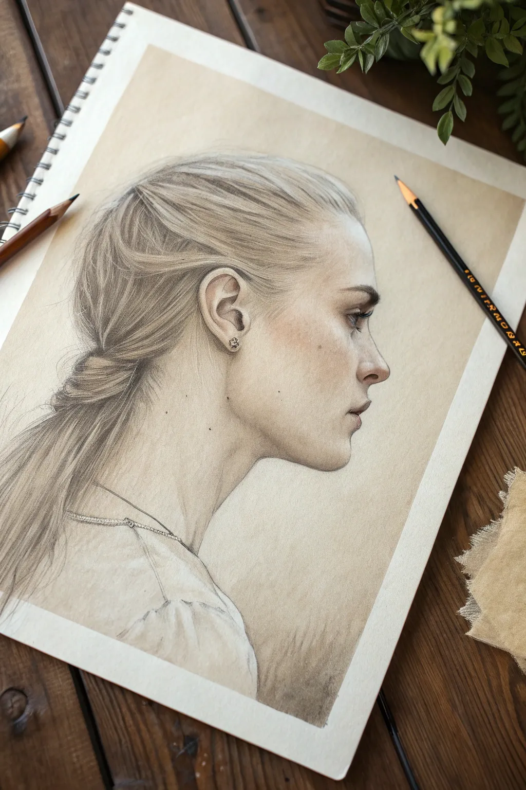 Minimalist profile hair sketch with crisp part line and soft undercut shading for contrast