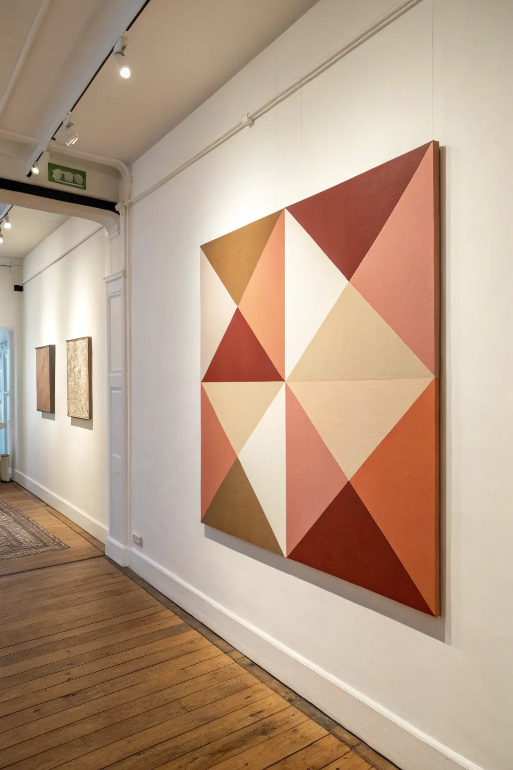 Hard-edge diamond canvas with bold diagonals and clean color fields for a modern punch.