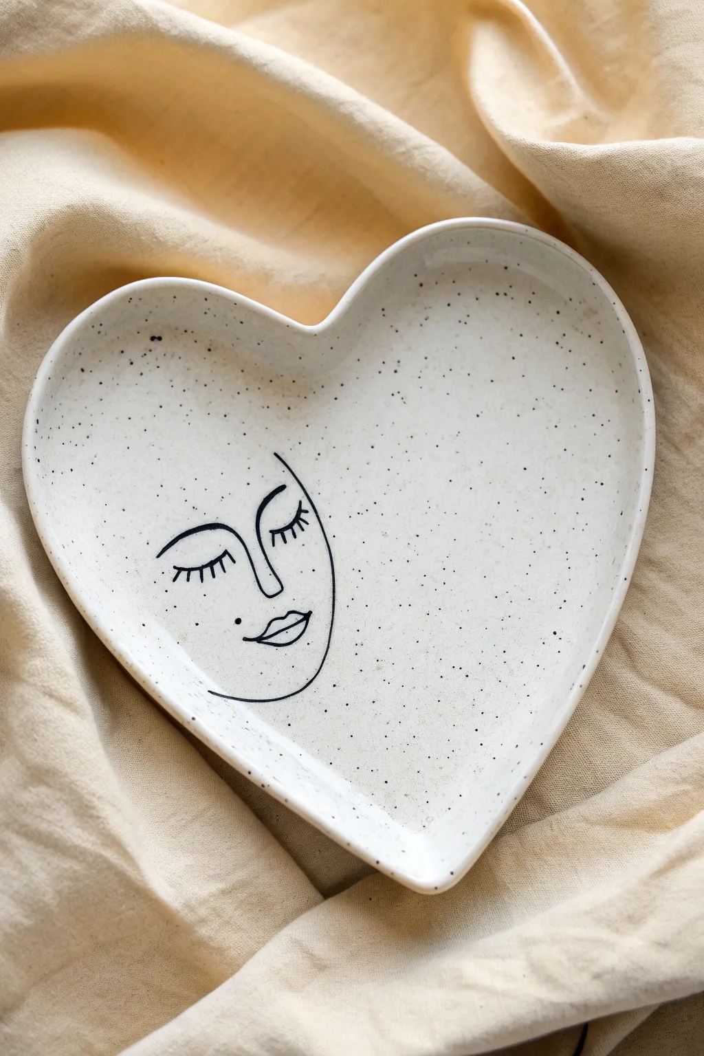 Heart plate painting idea: a single-line face in the center for a clean minimalist look