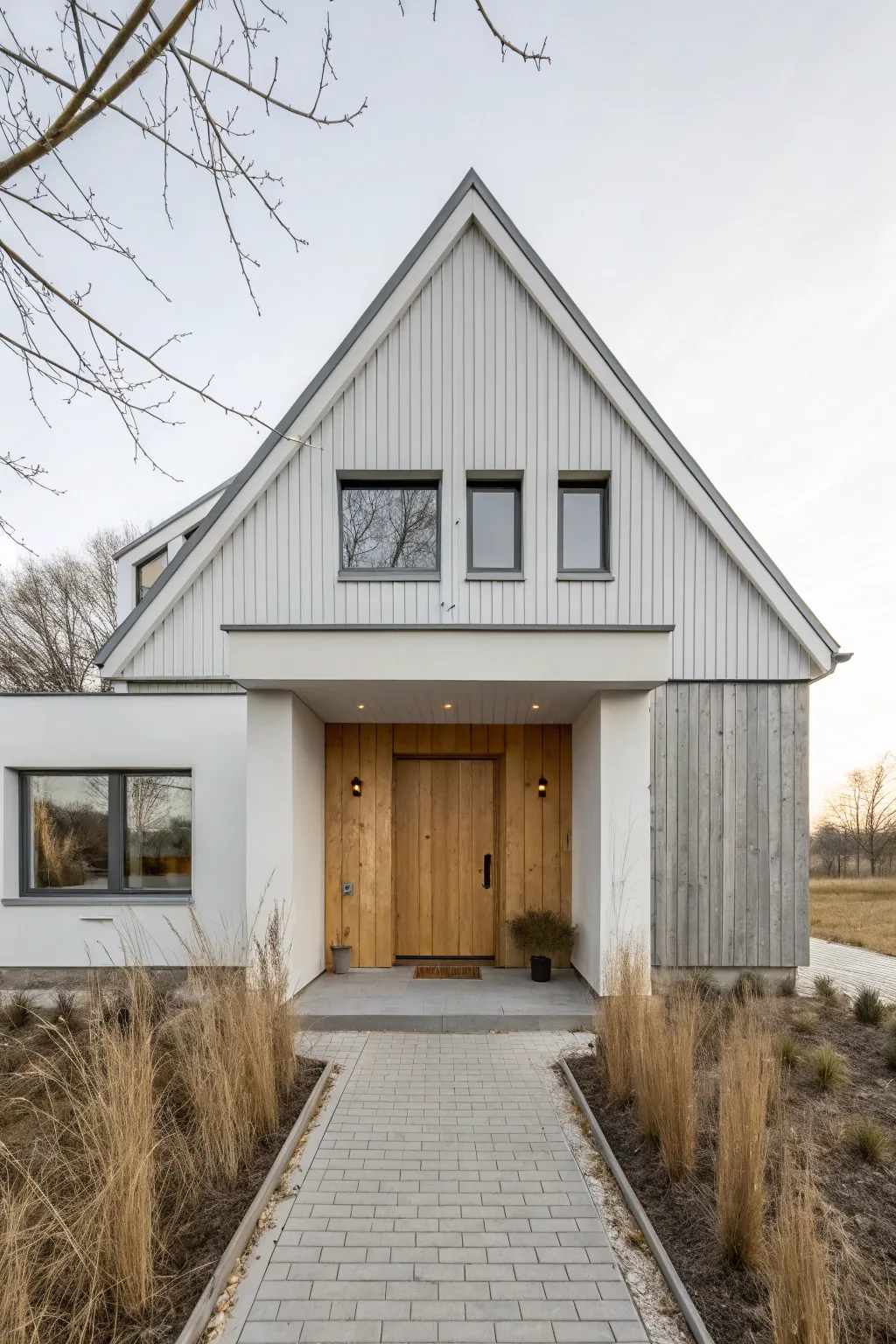 Monochrome grays with subtle shade shifts for a calm, modern facade with depth