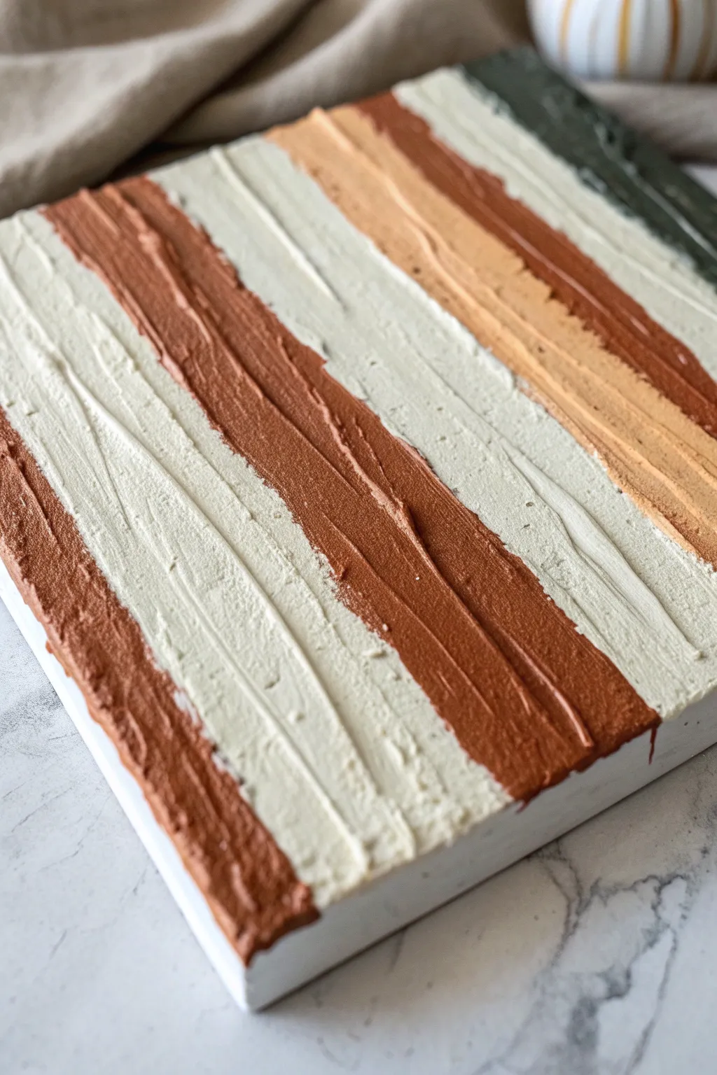 Palette knife texture stripes in earthy neutrals, thick impasto ridges for a modern canvas idea