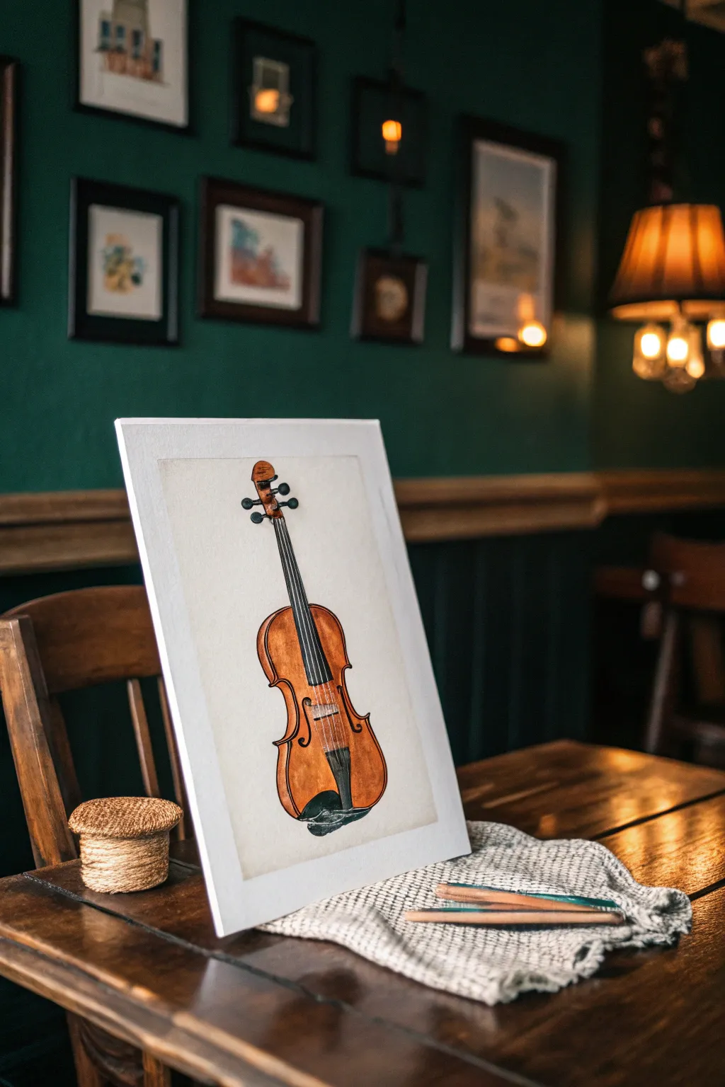Traditional Irish session vibes in warm light, paint a cozy fiddle still life with simple shapes.
