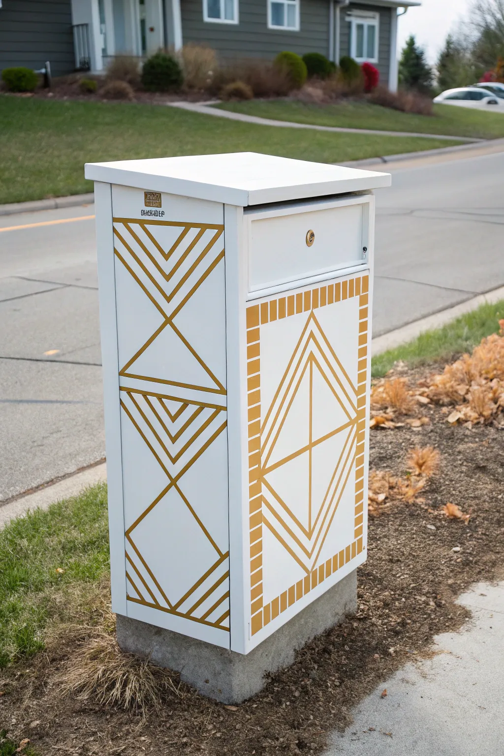Crisp geometric mailbox design with tape-sharp edges wrapping perfectly around corners