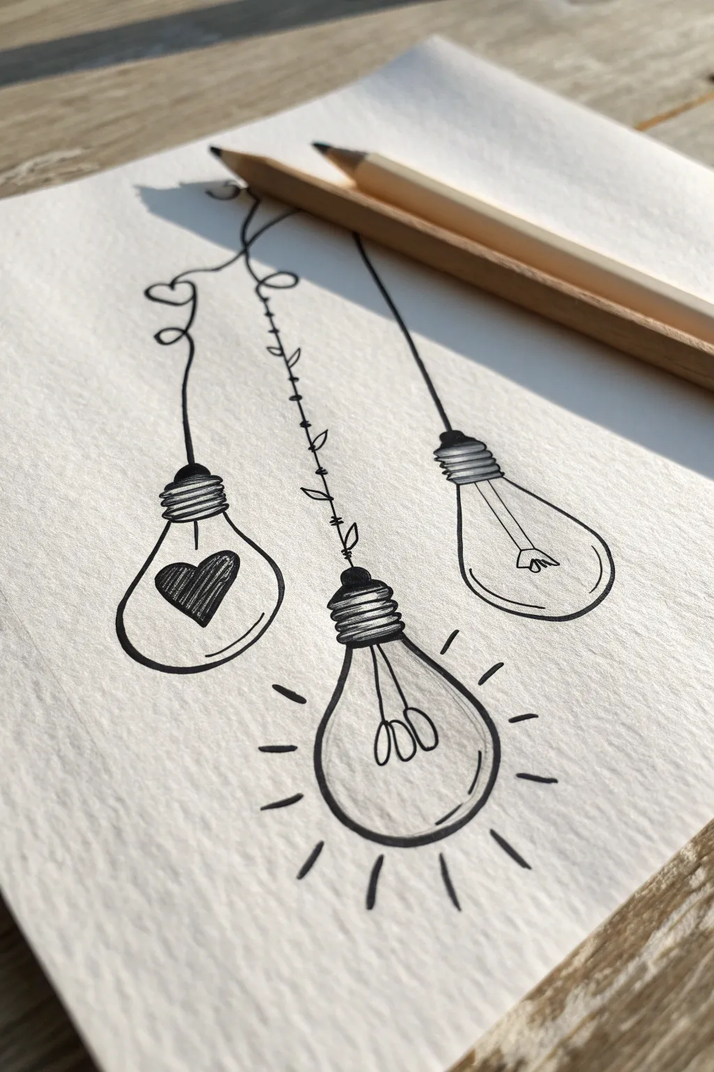 Illuminate your sketchbook with these whimsical and simple hanging lightbulb doodles.