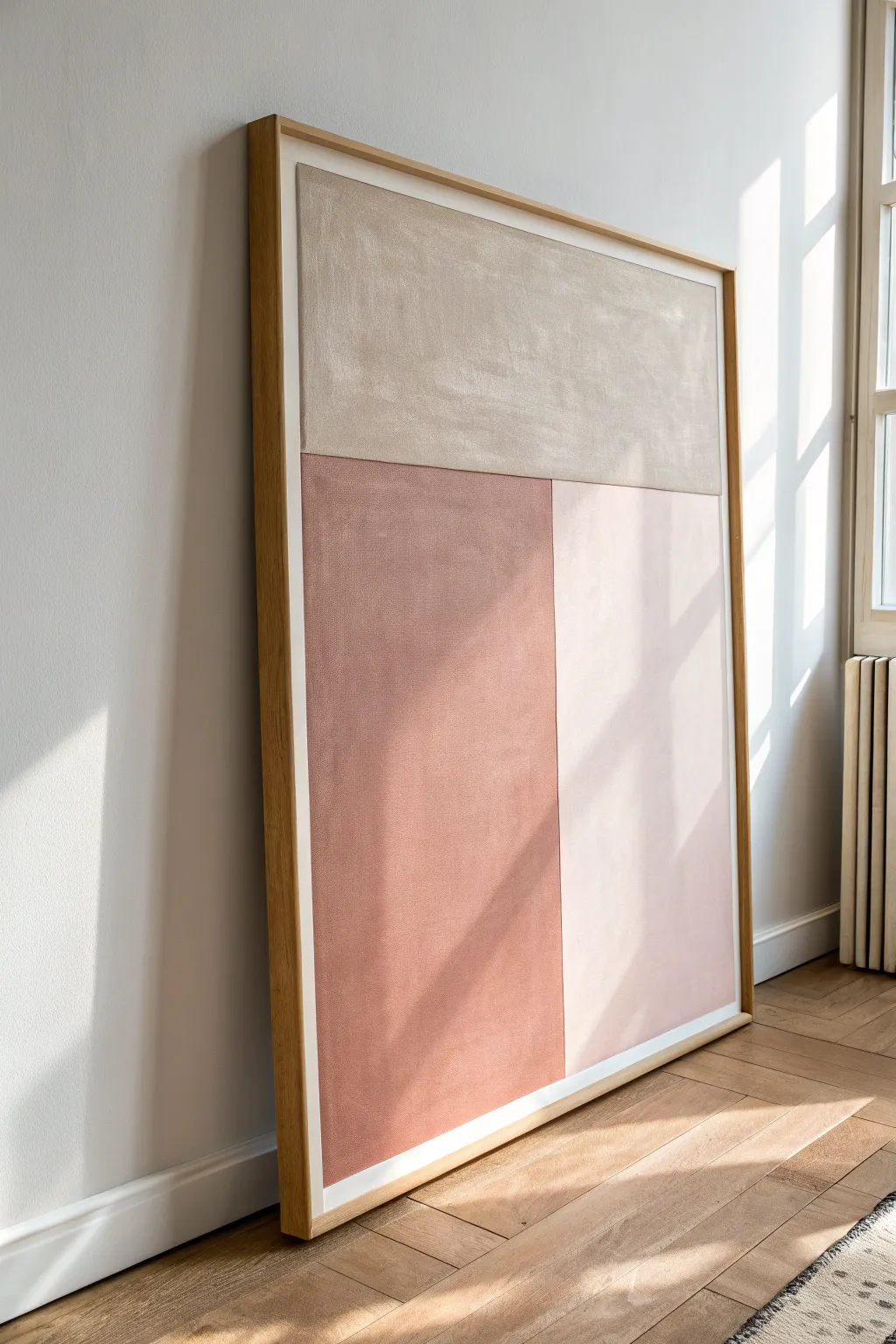 Tone-on-tone color fields in soft clay and blush for calm minimalist wall art inspiration.