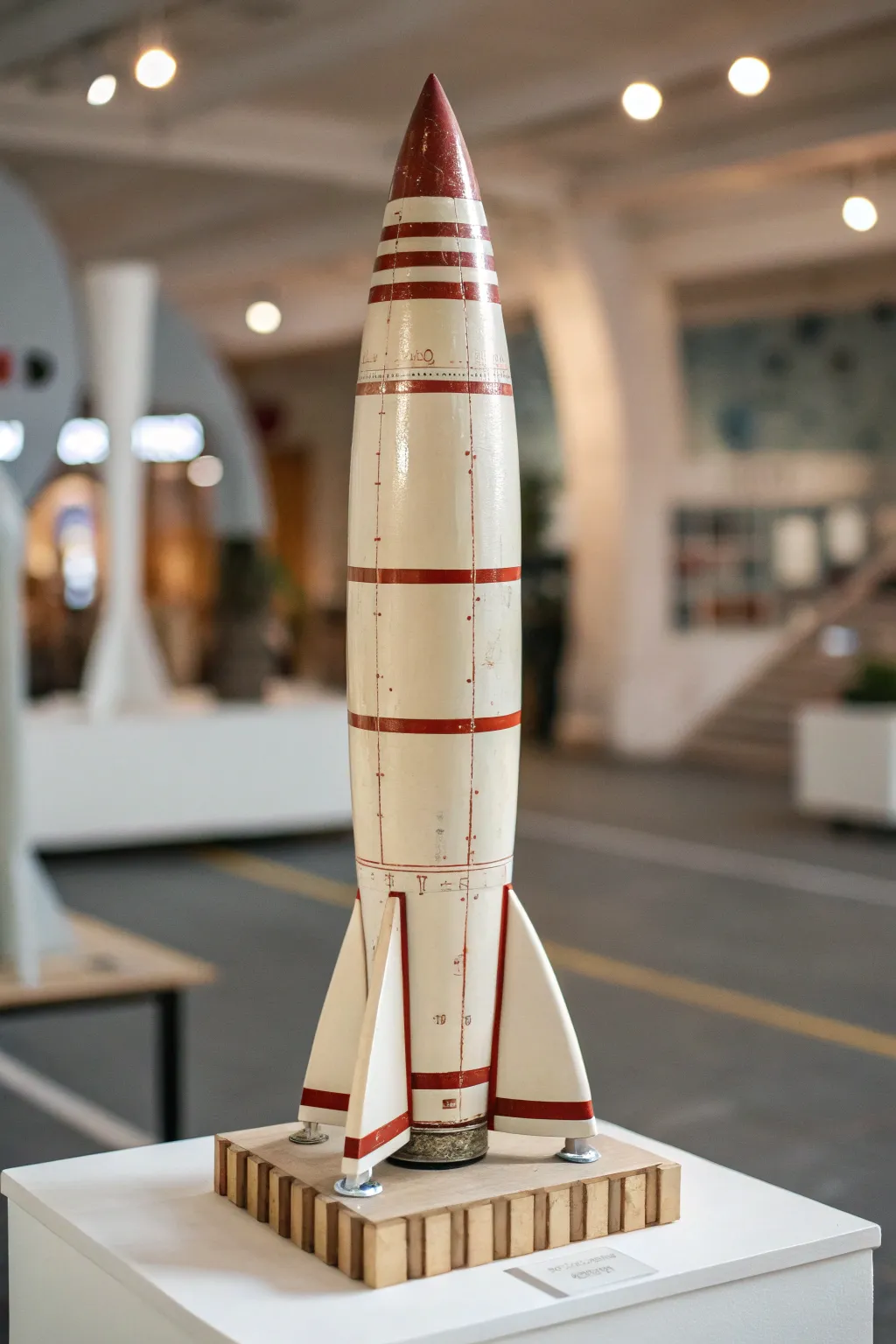 Matte body and glossy bands on a minimalist model rocket for subtle, eye-catching contrast