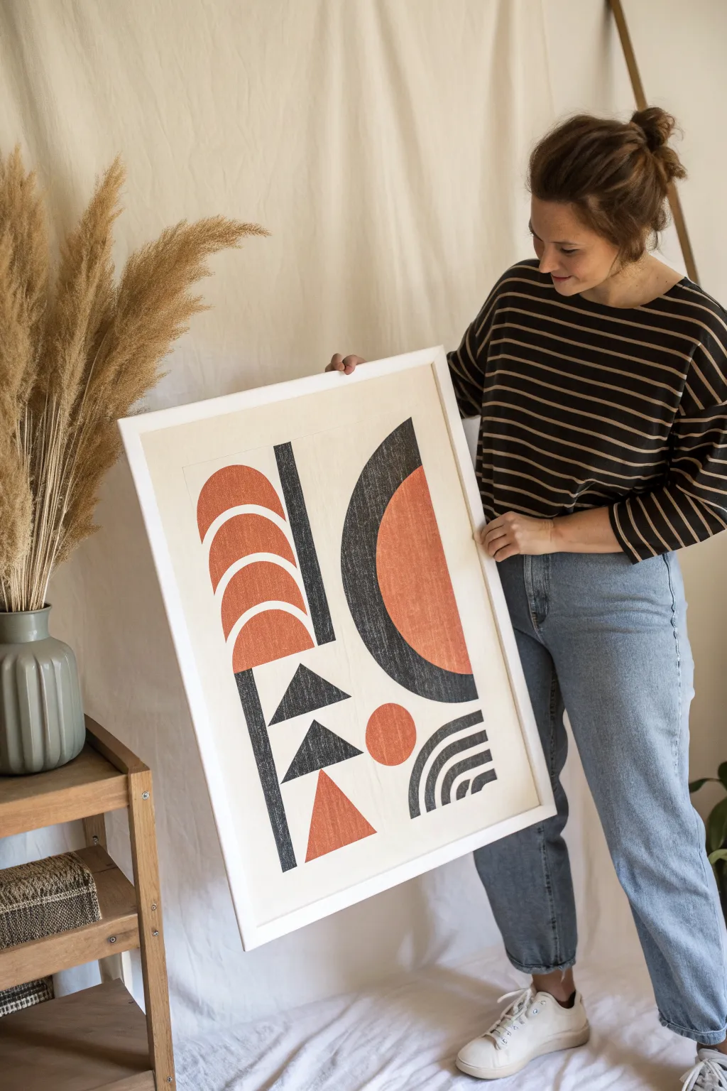 Two-color monochrome mood study with black and terracotta shapes, clean margins and strong contrast.