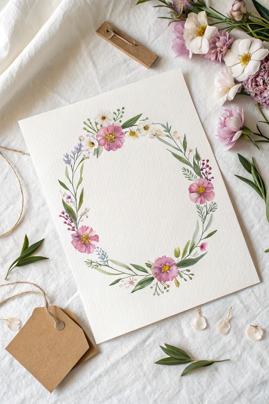 Minimalist birth-flower wreath artwork, a sentimental mom birthday painting idea with cozy boho charm