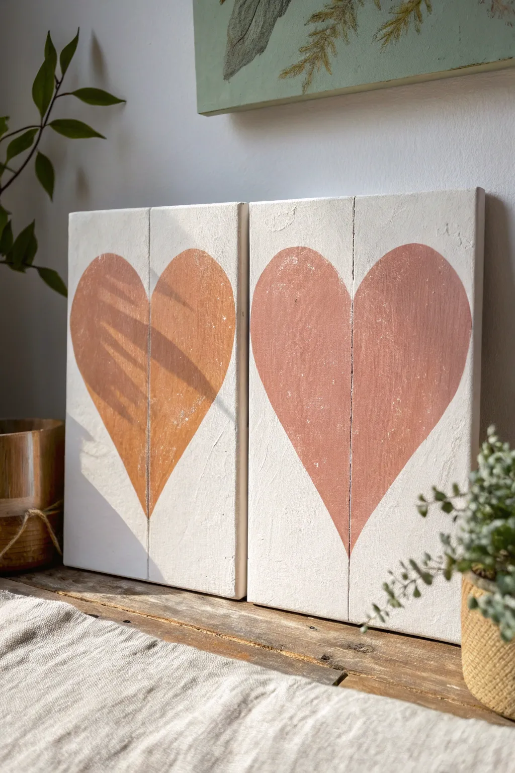 A sweet diptych idea: two canvases, one heart, made together by mom and daughter.