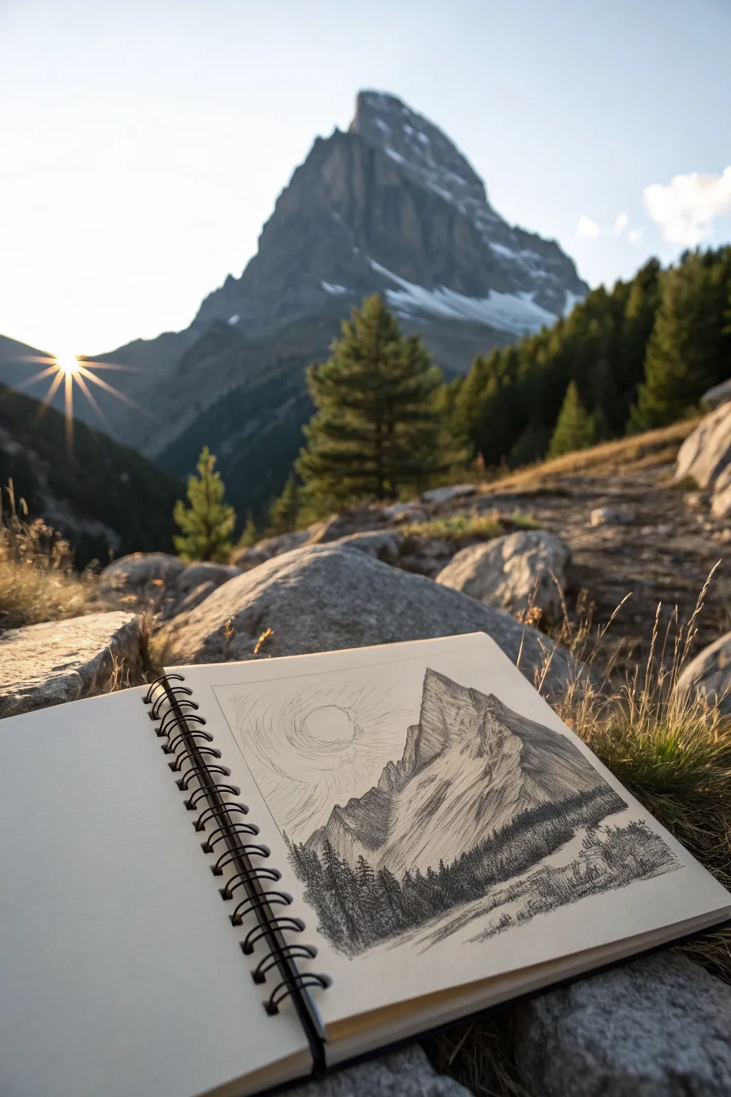 Try split-light shading: one mountain, crisp ridge, bright sun side and deep shadow side.