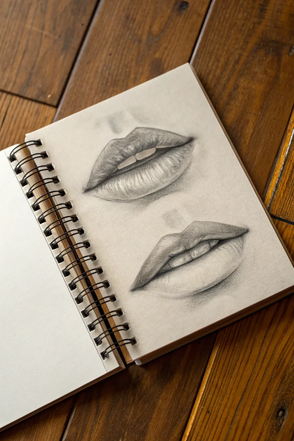 Two mouth studies from above and below to master extreme angles with clean graphite shading