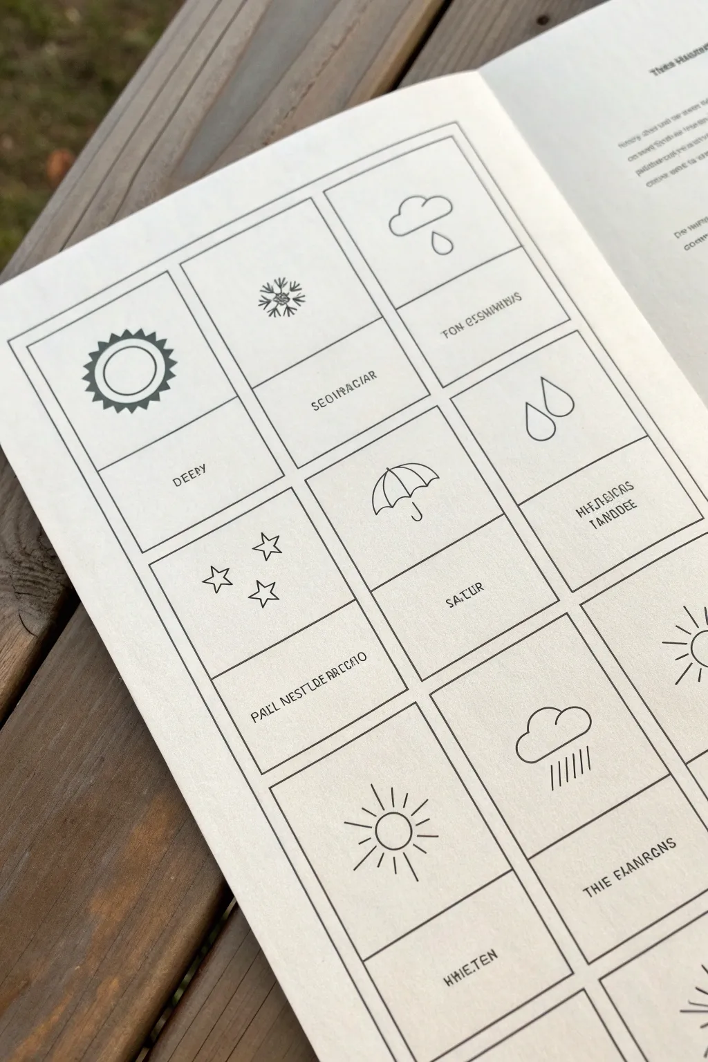 Minimal one pager blueprint sketch with icons: problem to solution layout, clean Scandinavian calm.