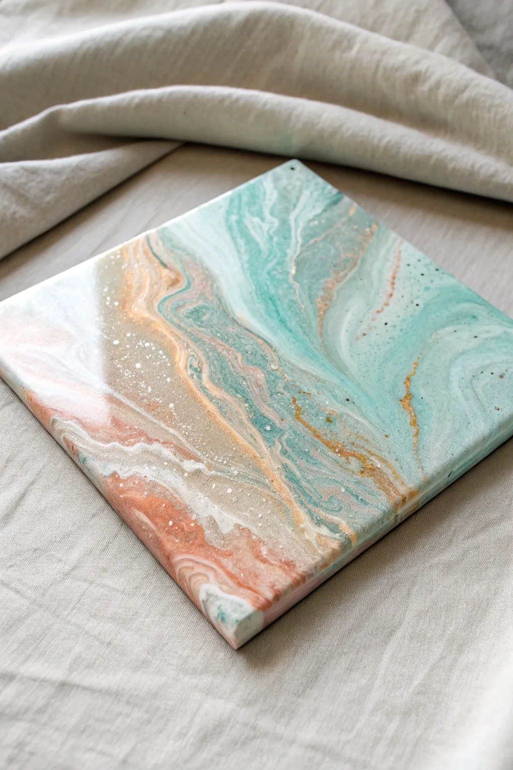 Ghost pour close-up: a muted veil with bright colors softly shimmering through hidden layers.