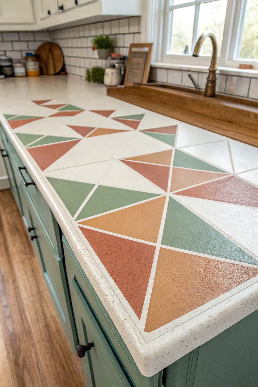 Crisp geometric color-block countertop with a clear seal finish for a bold minimalist statement