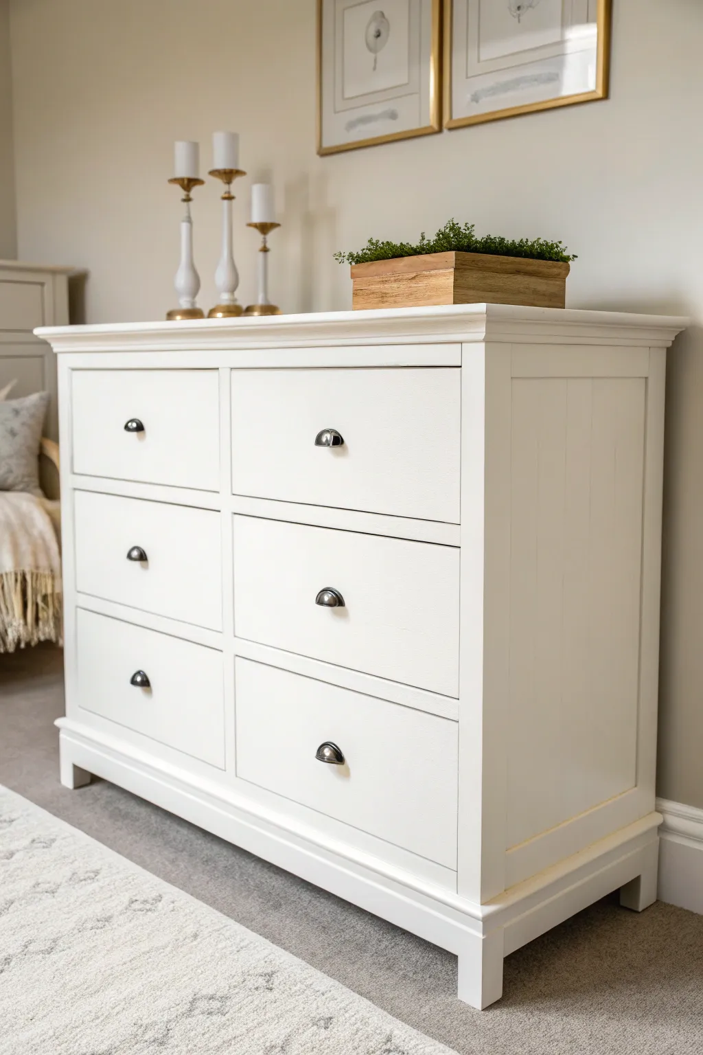 Monochrome painted hardware makes this dresser feel seamless, modern, and beautifully cohesive.