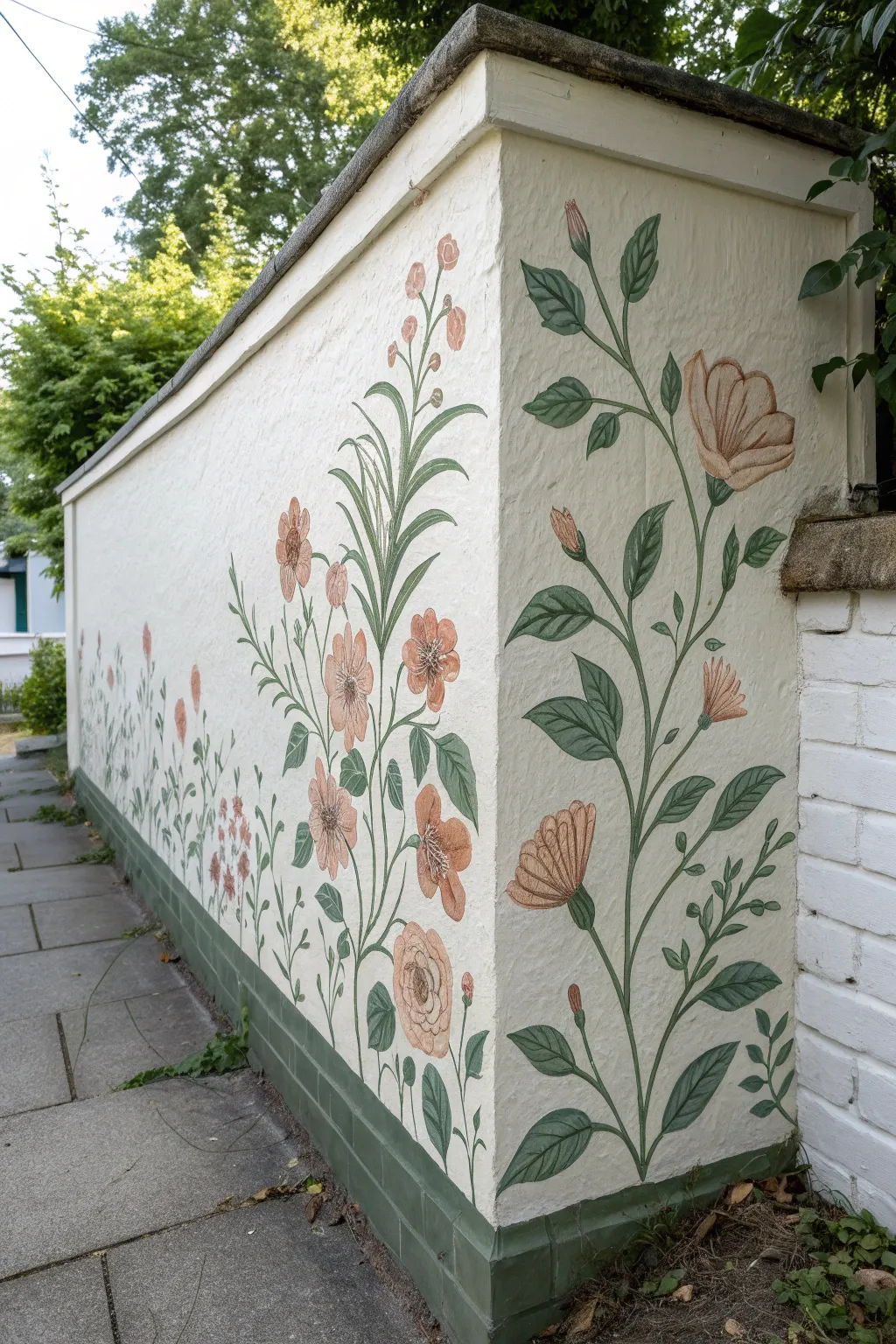 Hand-painted flowers and trailing vines wrap the garden corner, adding soft boho charm