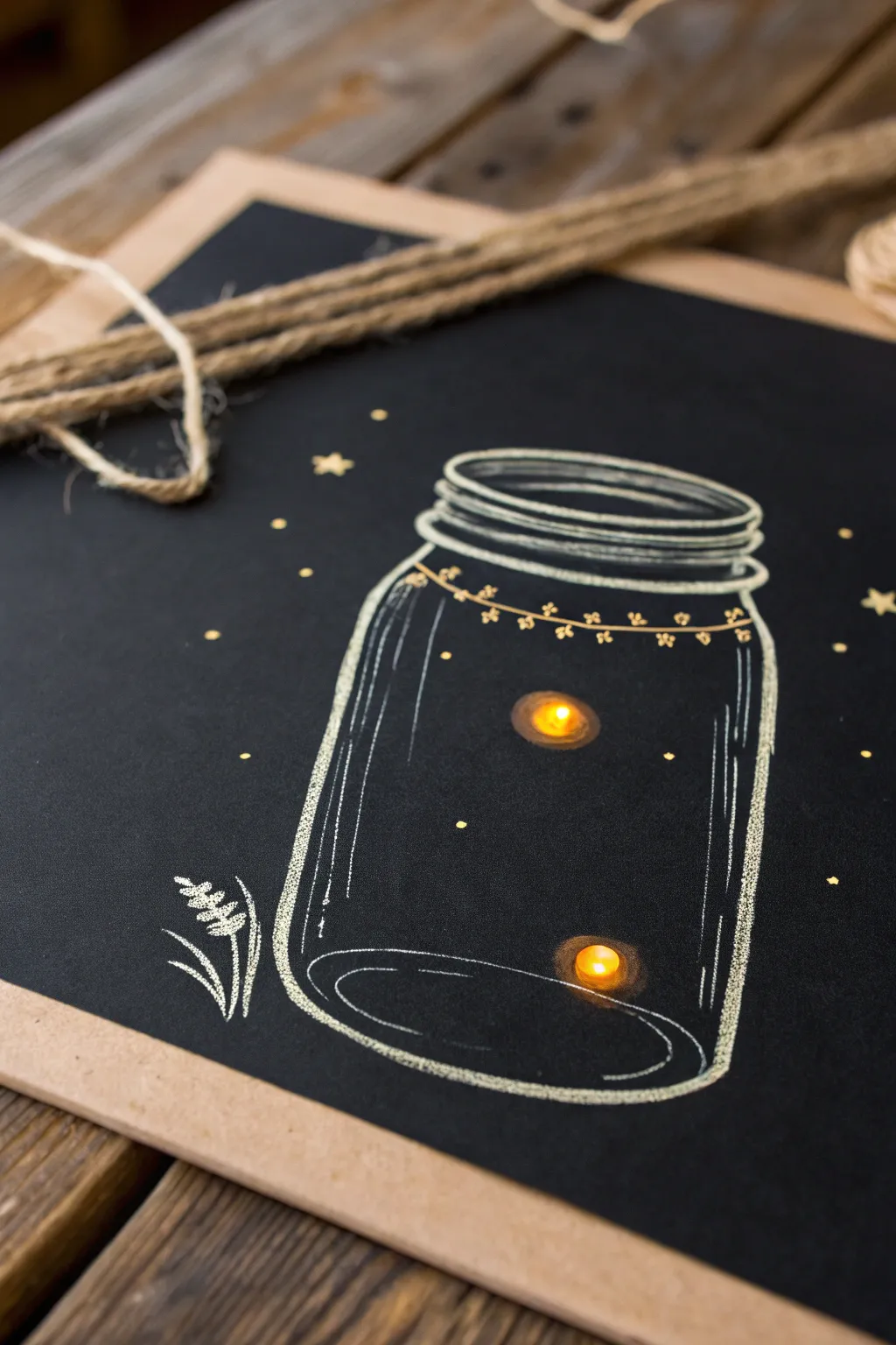 Easy black background painting: a simple night jar with soft glowing fireflies for cozy minimal vibes.