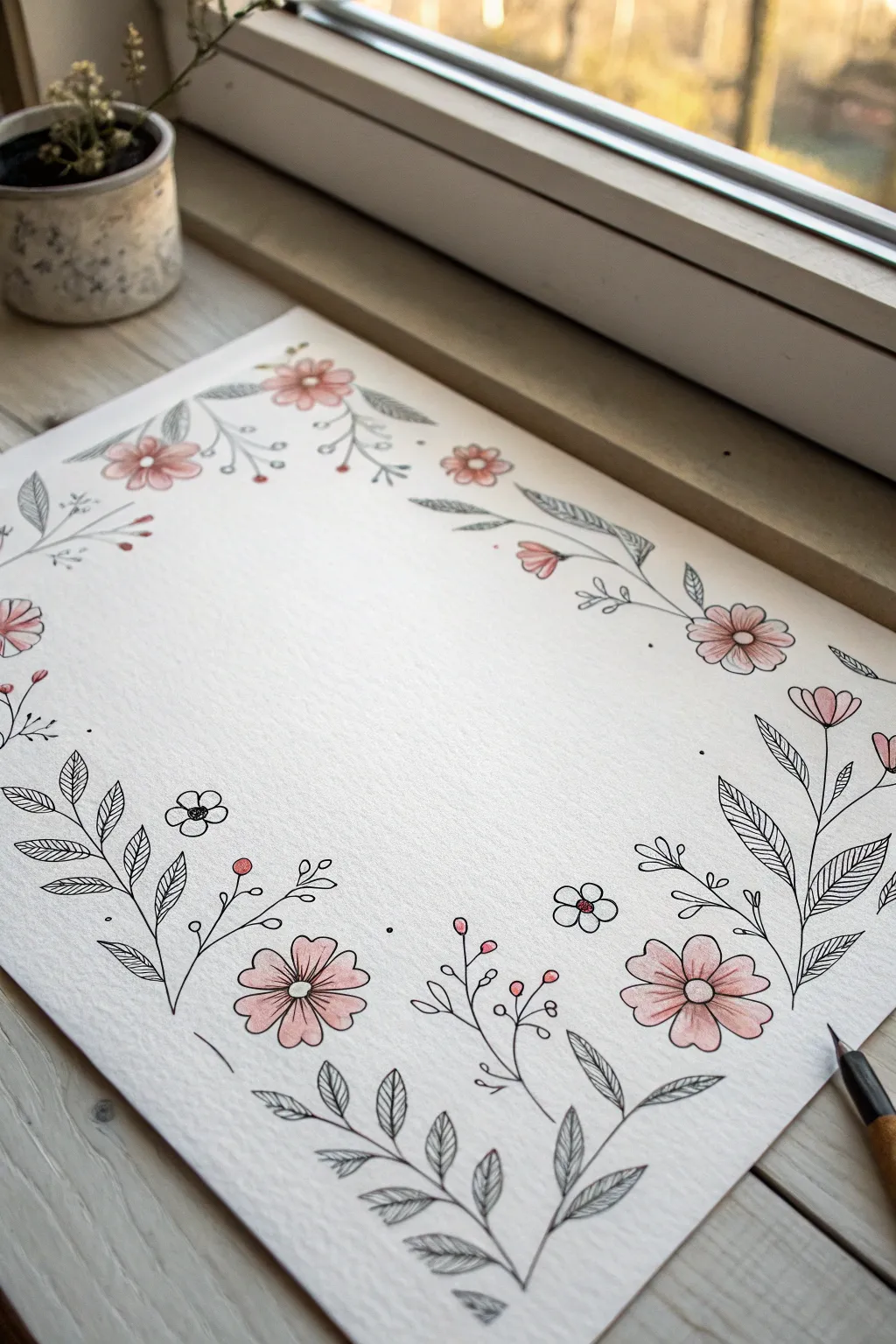 Simple floral petal sprays: tiny five-petal blooms and leaf pairs for an easy repeat pattern.