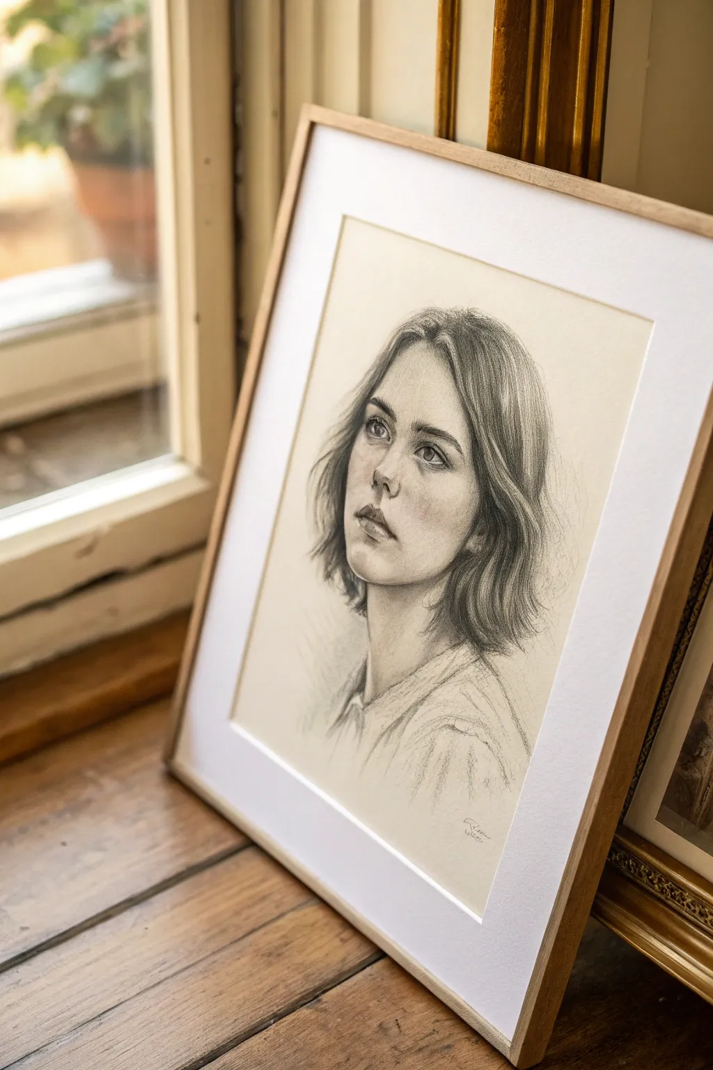 Lost edges: hair and shoulders melt into tone, while the eyes and lips stay sharp