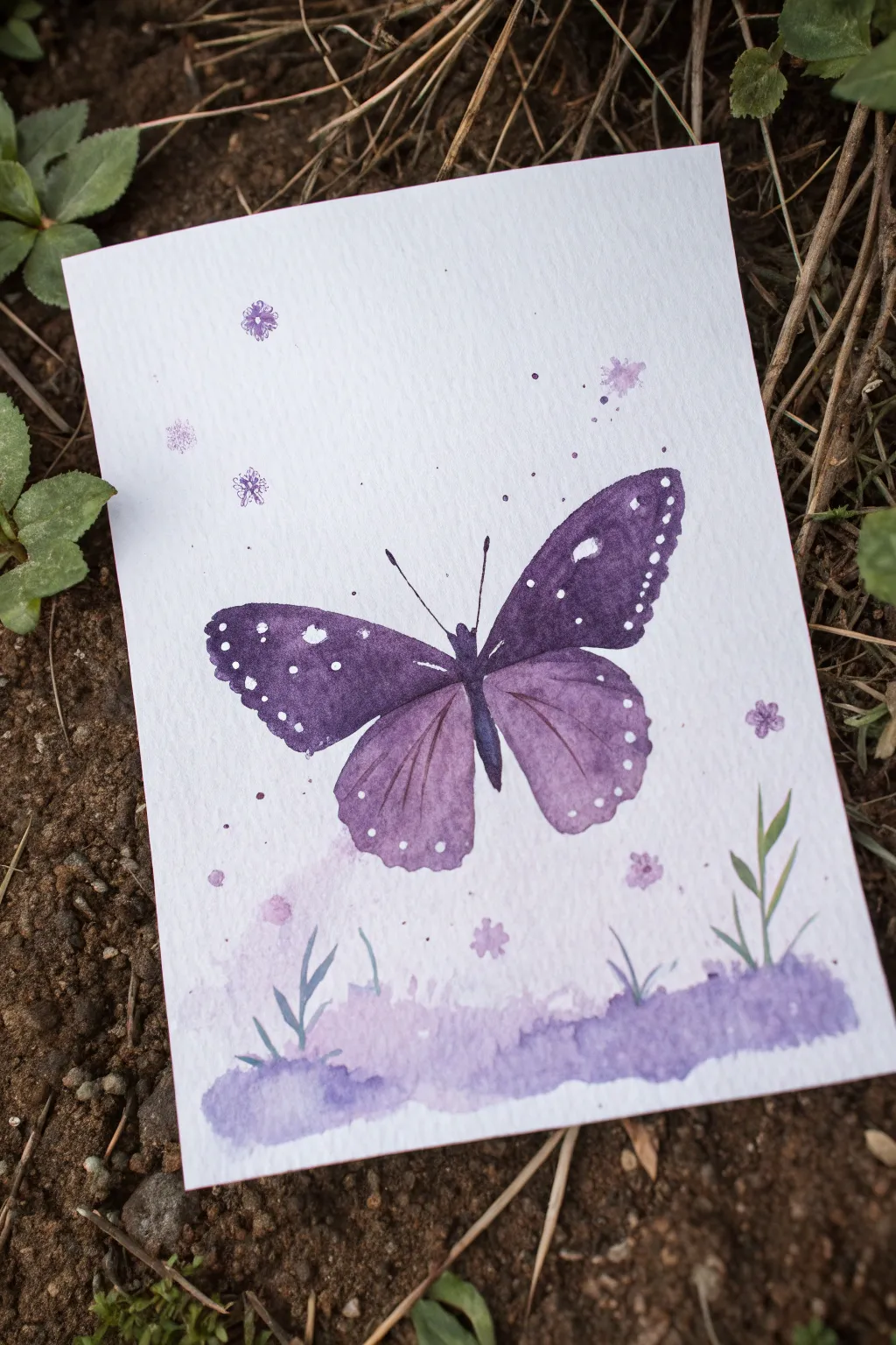 Easy purple watercolor idea: one bold butterfly silhouette over a soft lavender wash