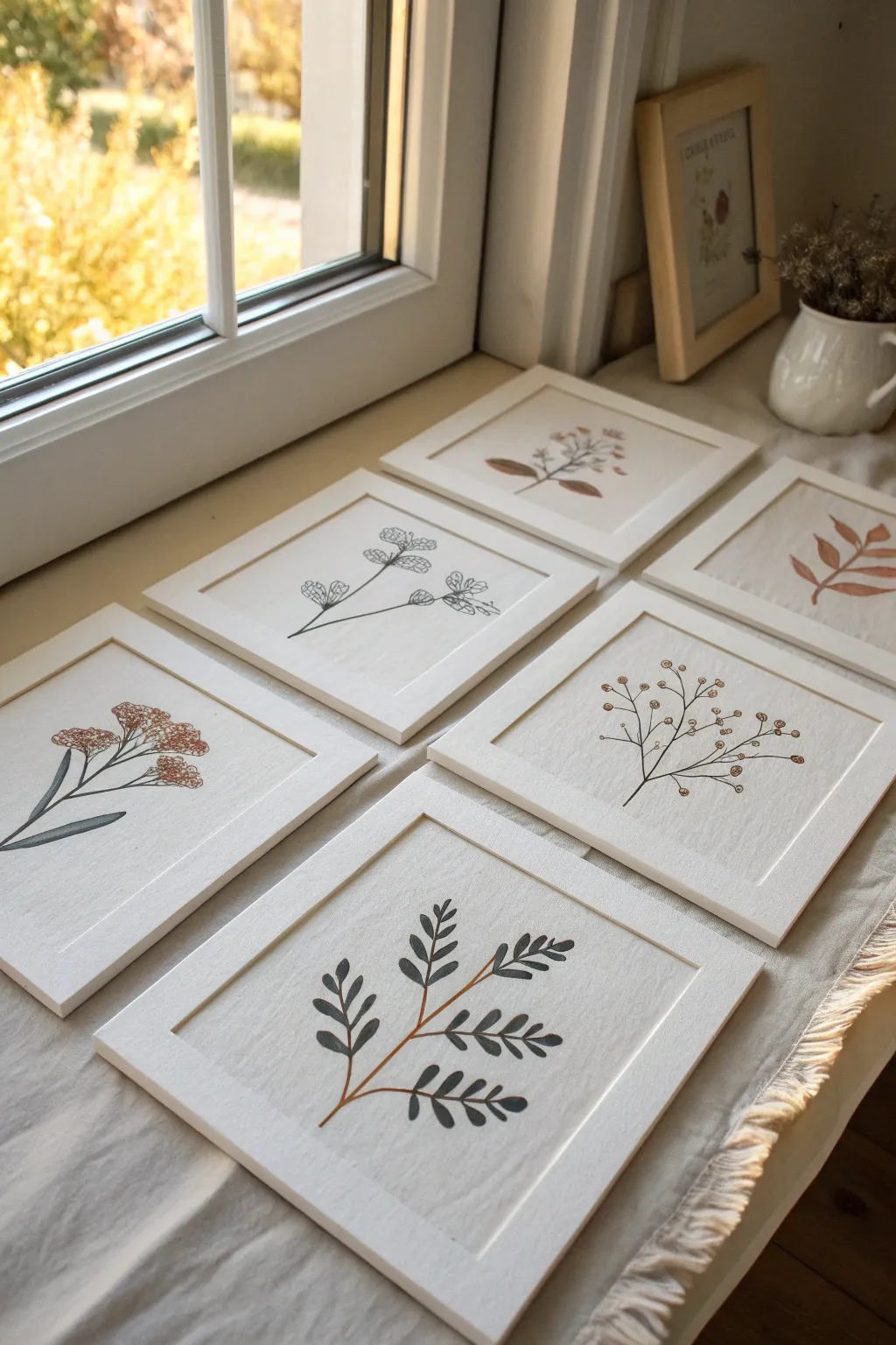 One motif, six layouts: a minimalist sprig series to practice composition and cohesion.