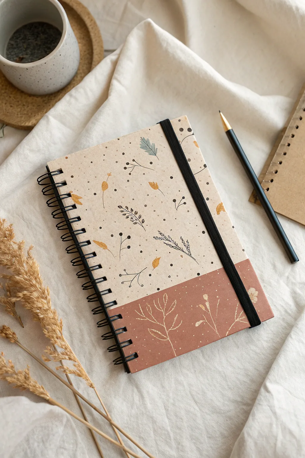 Silhouette-filled sketchbook cover with mini motifs and soft collage texture, crisp and minimal.