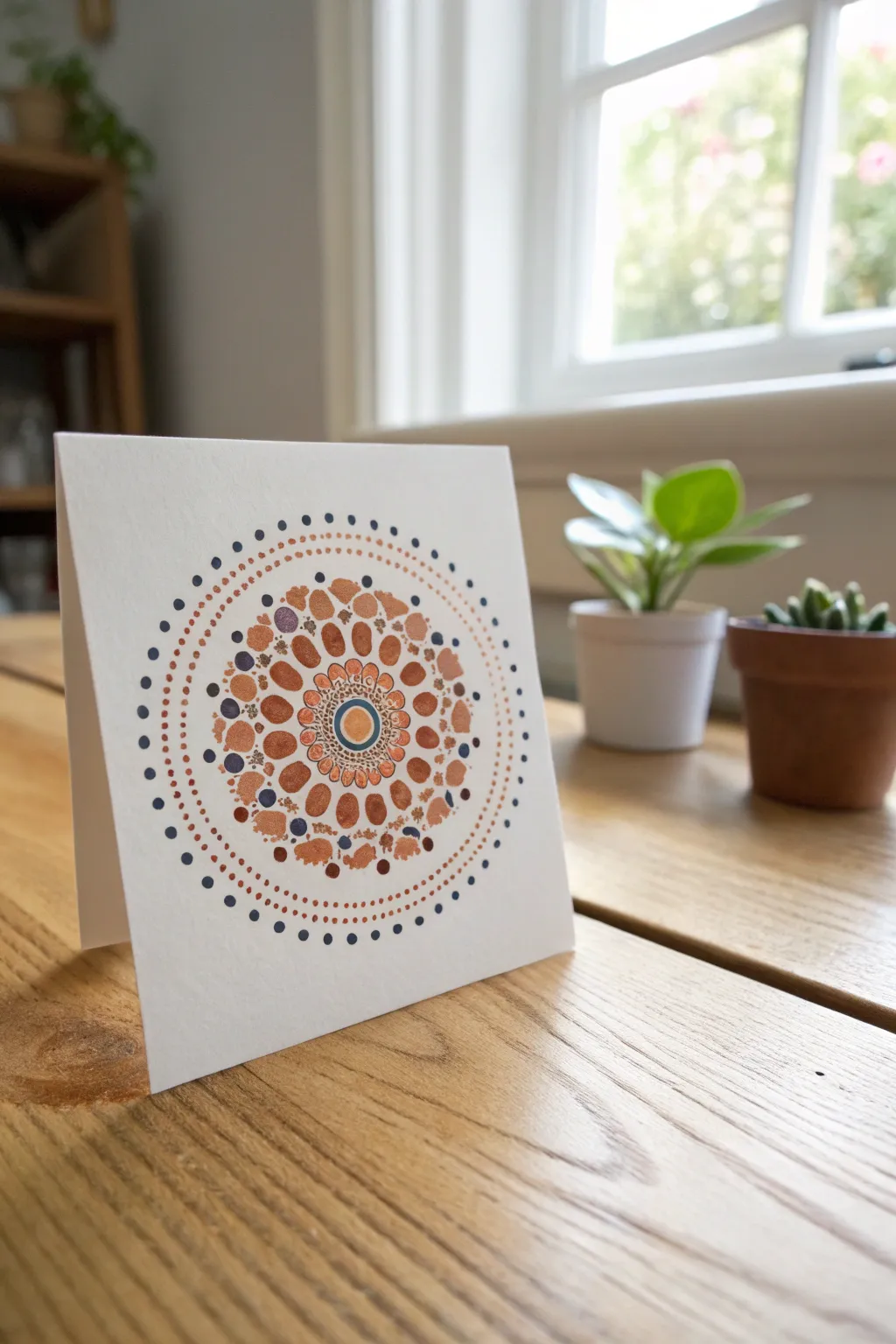 Tiny mandala dot painting for small-canvas inspiration, clean and calming Scandinavian boho vibes.