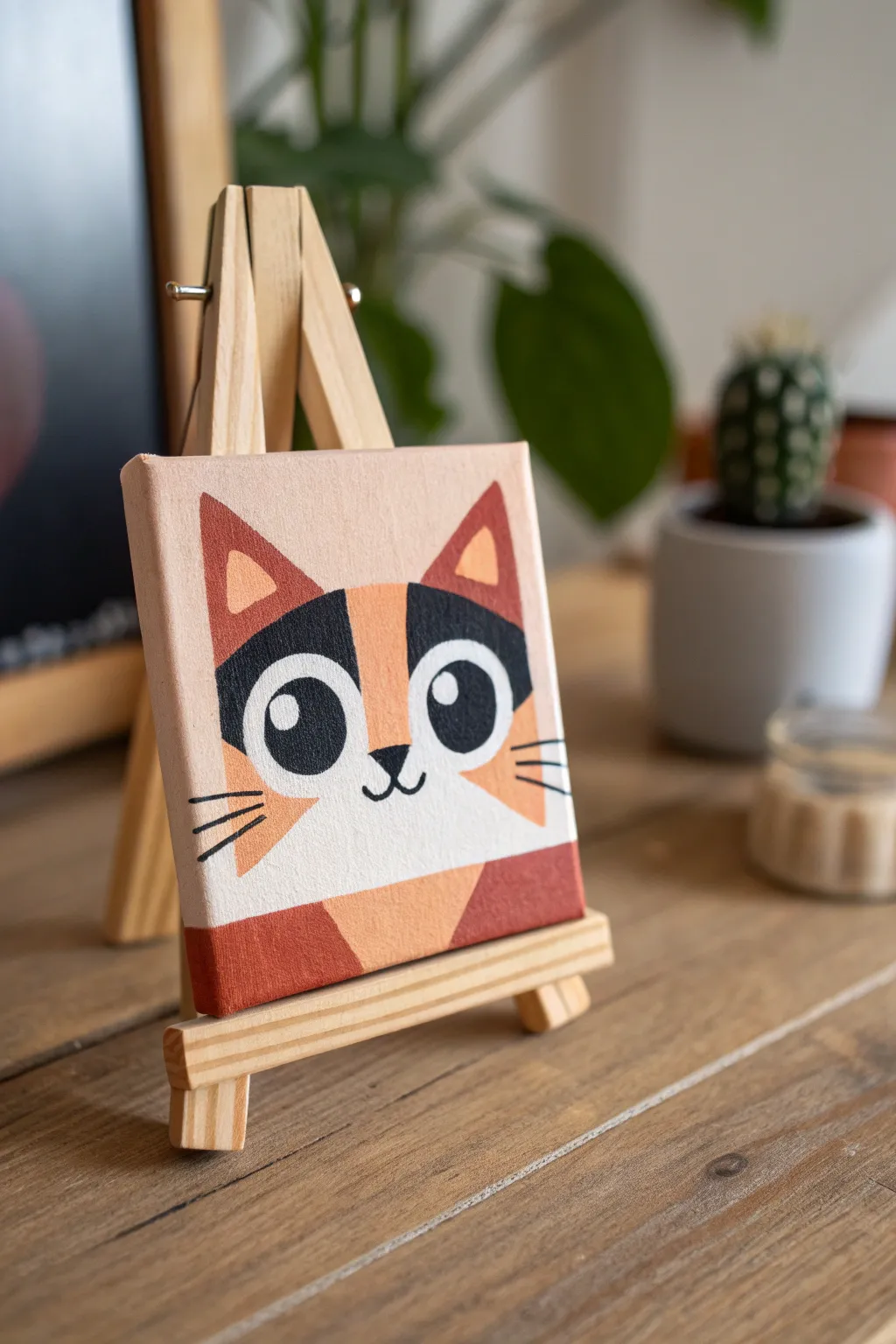 Simple bold-shape pet portrait on a tiny square canvas, minimalist Scandinavian-boho vibe