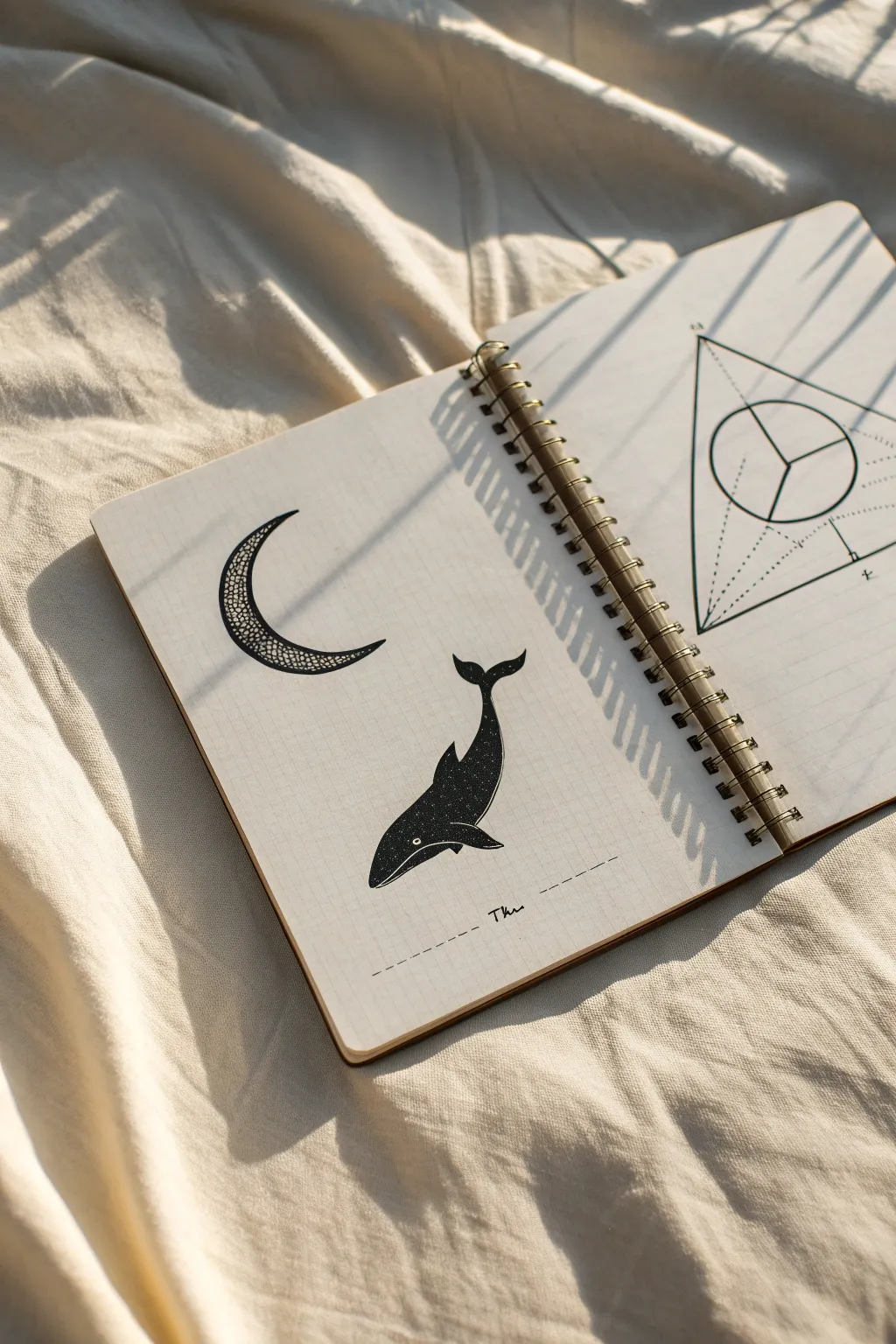 One crescent shape that reads as moon and whale, a crisp geometric symbol swap to sketch today.