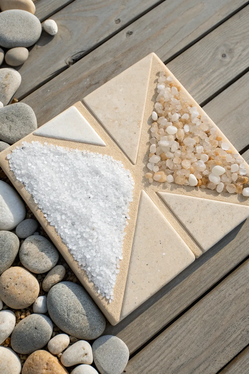 Salt and stone texture study for spa vibes, minimalist neutrals with tactile brushwork.