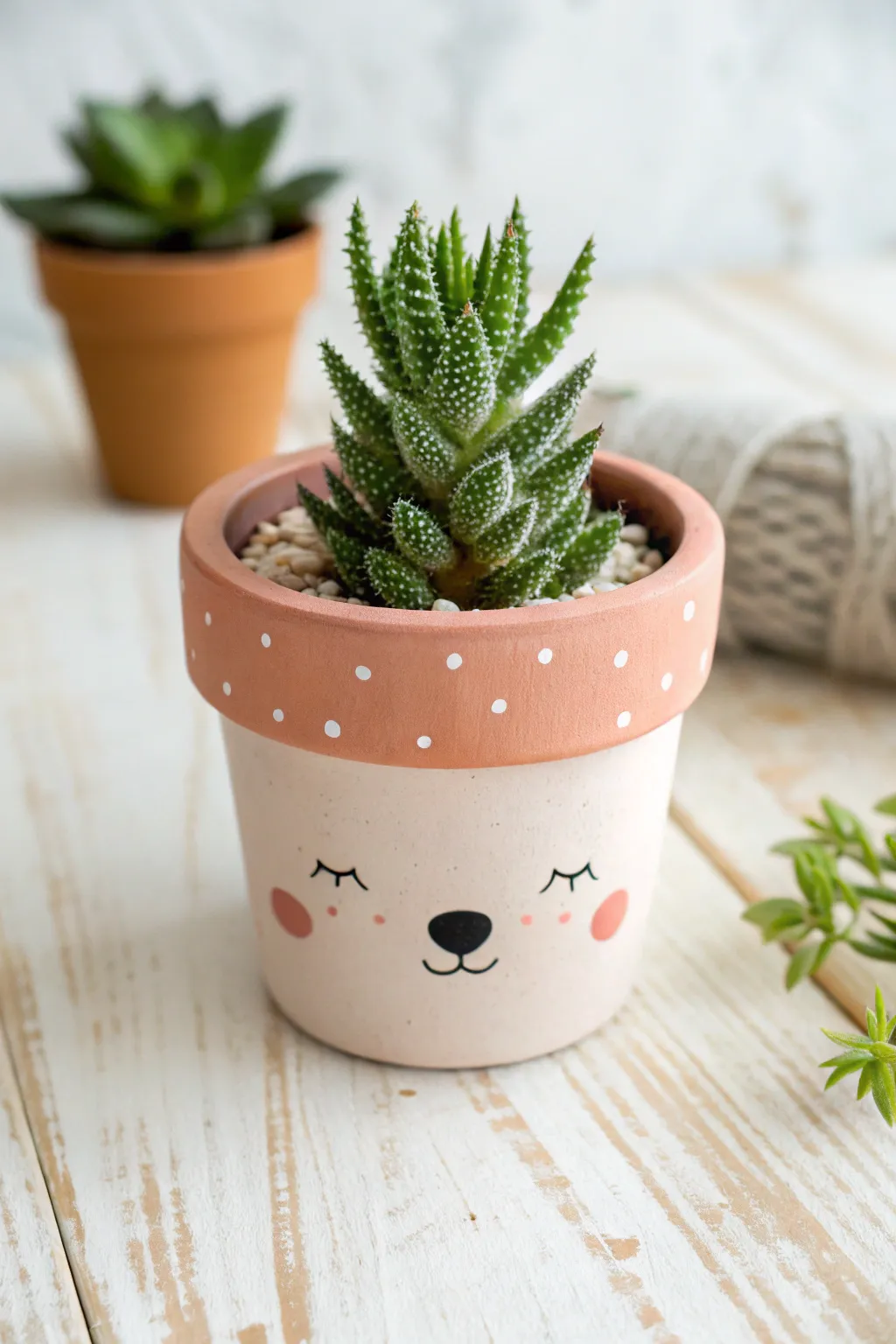 Cute animal-face pot with succulent hair, minimalist Scandi-boho inspiration for your next painting.