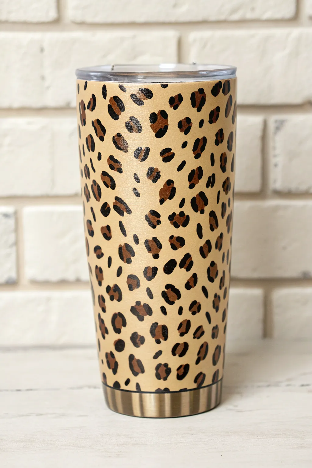 Leopard spots, hand-painted charm: an easy statement tumbler with cozy boho minimal vibes.