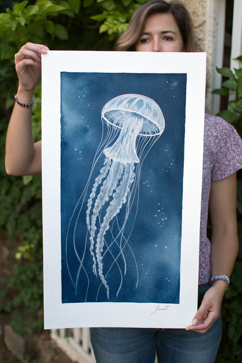 Try value painting with backlighting: a glowing jellyfish against a deep midnight sea.