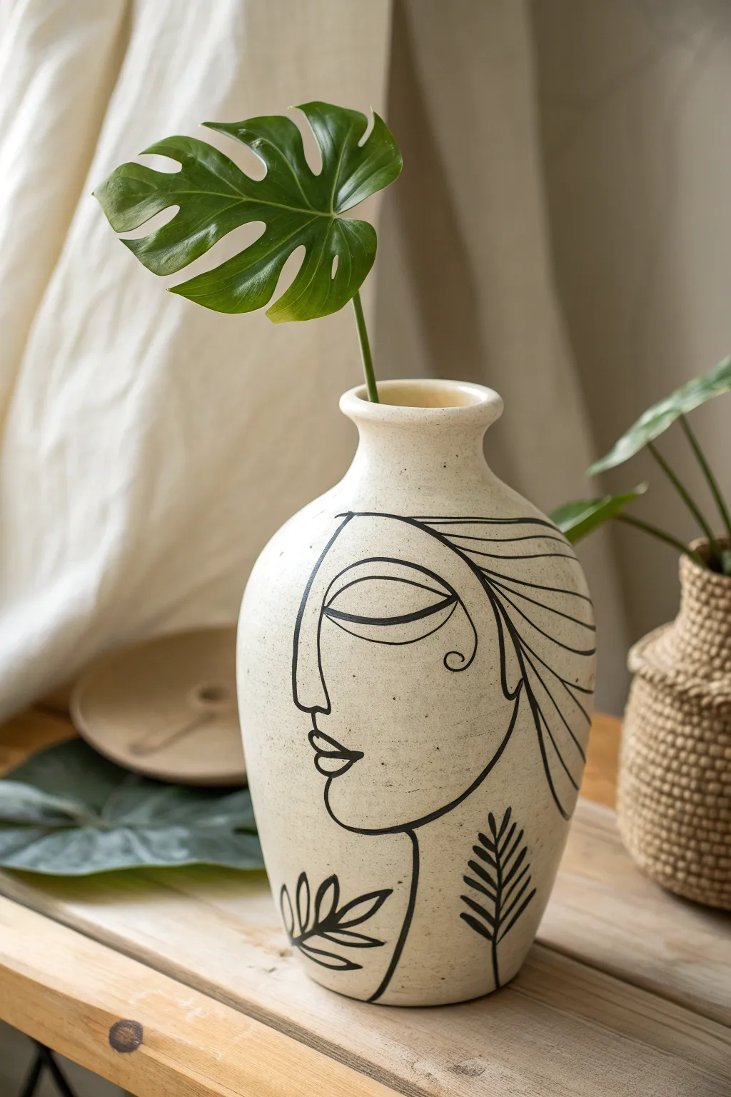 Transform plain ceramics into modern art with this chic and simple abstract face vase painting idea.