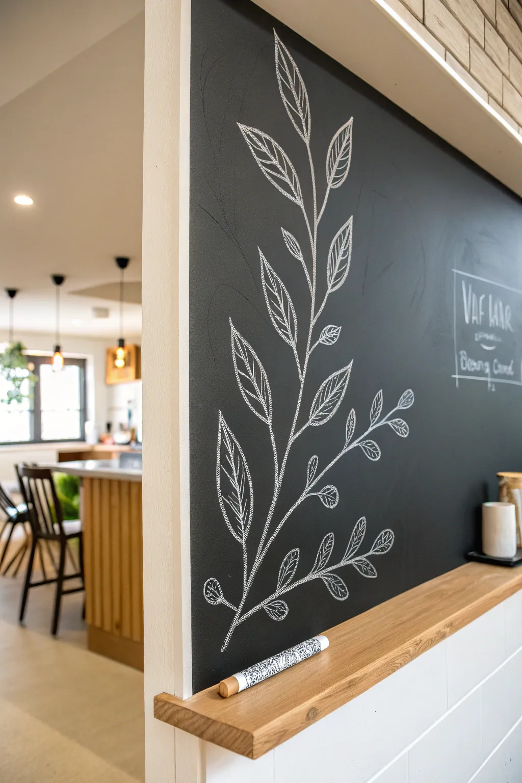 Minimal chalkboard wall paint with a simple sketch, ready for ever-changing kitchen art