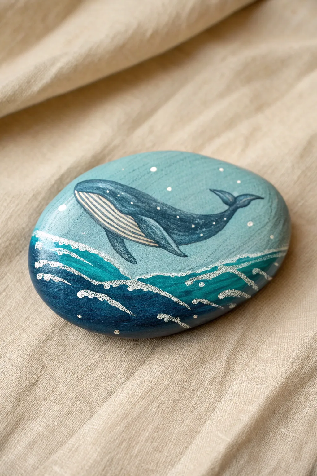 Paint a calm ocean window on stone: top-down whale beneath rippled surface highlights