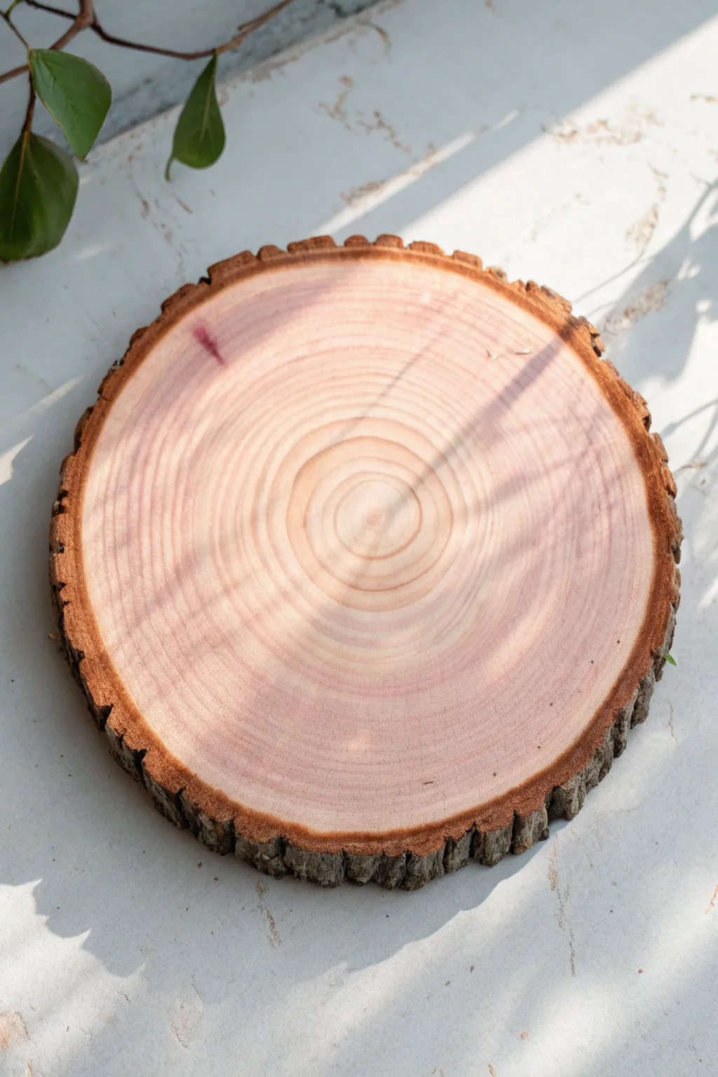 Soft ombre wash on a wood round, letting the grain glow through for airy minimalist charm