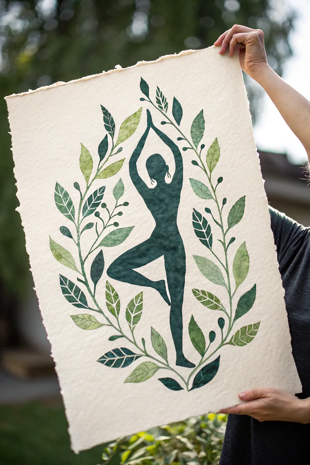 Leaf-and-vine yoga silhouette, a minimalist Scandinavian boho painting idea for calm creativity