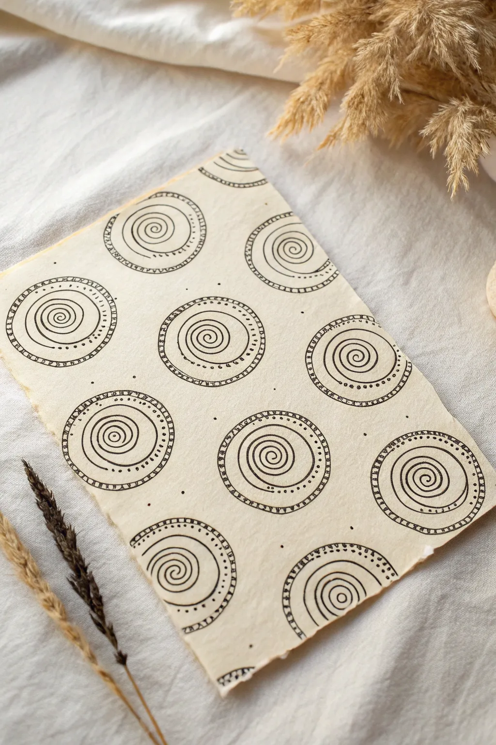 Hypnotic spiral tangles filled with tiny lines and dots for a calm full-page zen doodle